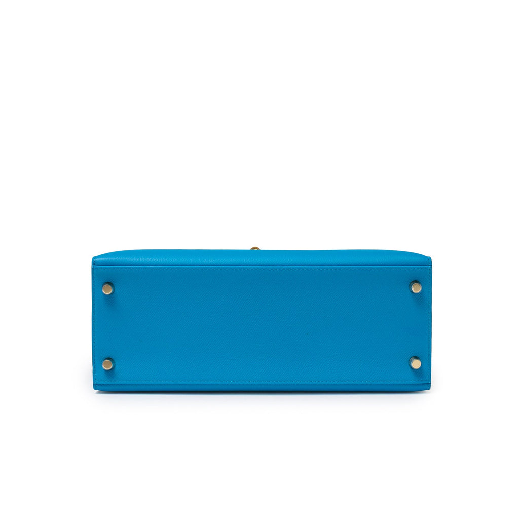 Hermès Kelly Sellier 28 Blue Zanzibar Epsom Gold Hardware