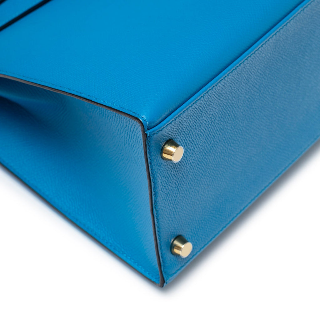 Hermès Kelly Sellier 28 Blue Zanzibar Epsom Gold Hardware
