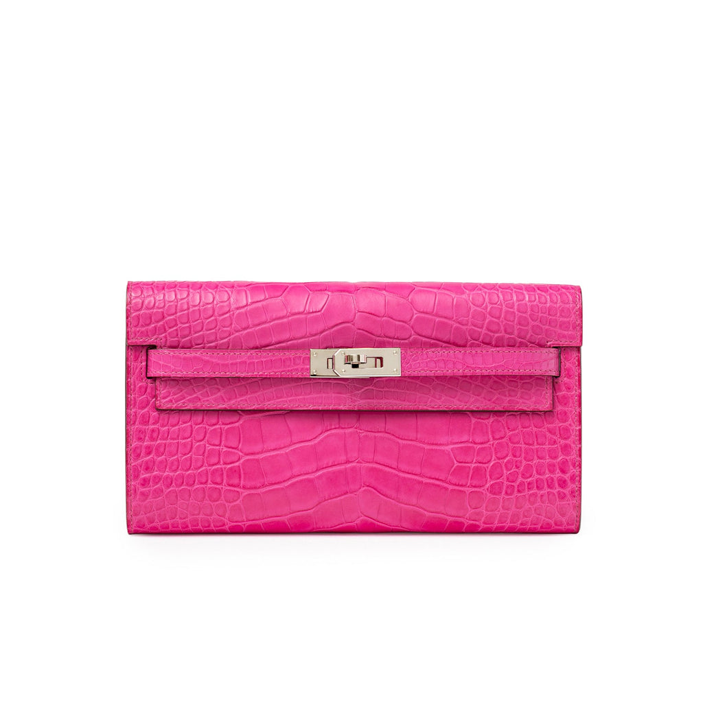 Hermès Kelly Wallet To Go Rose Shocking Matte Alligator Palladium Hardware