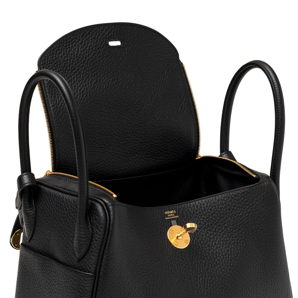 Hermès Lindy 26 Black Clemence Gold Hardware