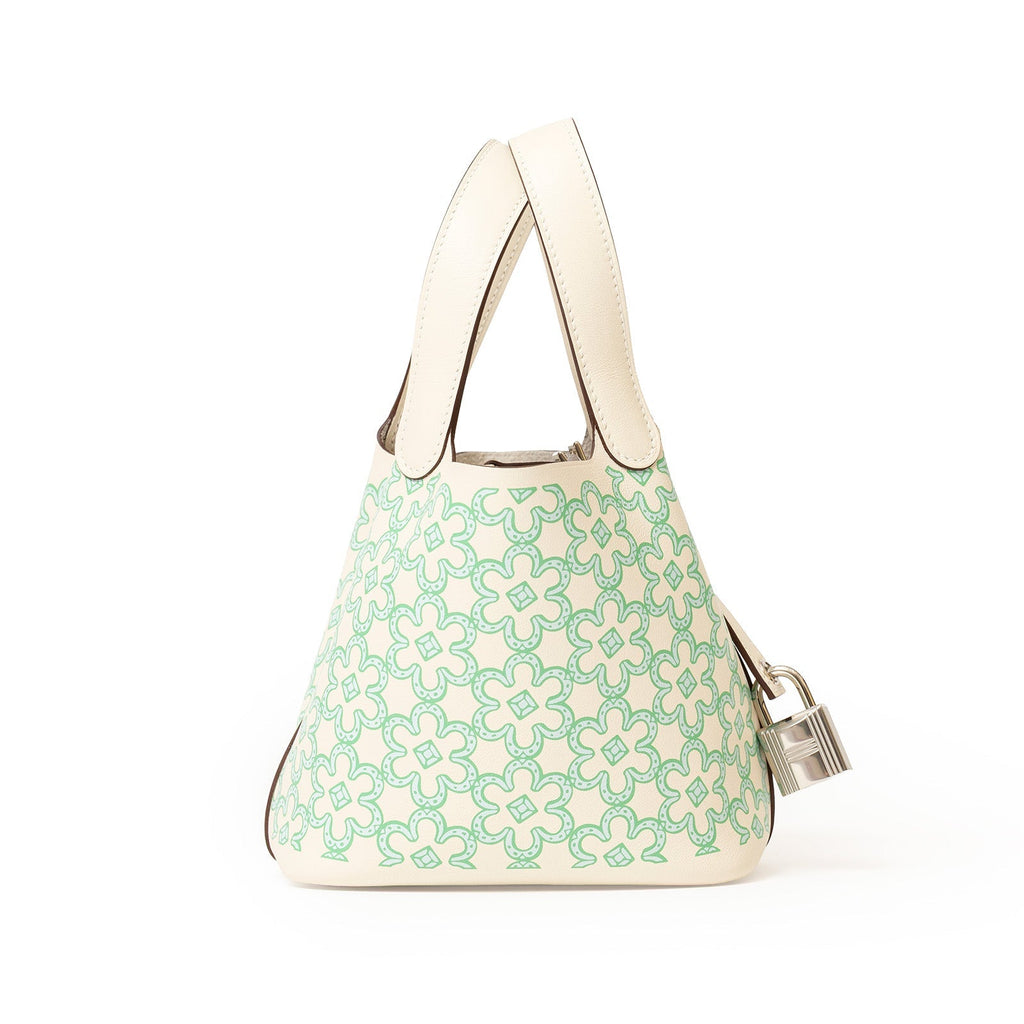 Hermès Micro Picotin 14 Lucky Daisy Nata/Vert/White Swift Palladium Hardware