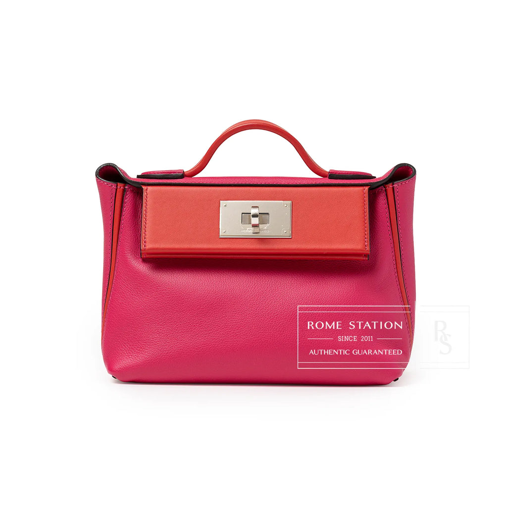 Hermès Mini 24/24 21 Rose Mexico/Rouge De Coeur Evercolor and Swift Palladium Hardware