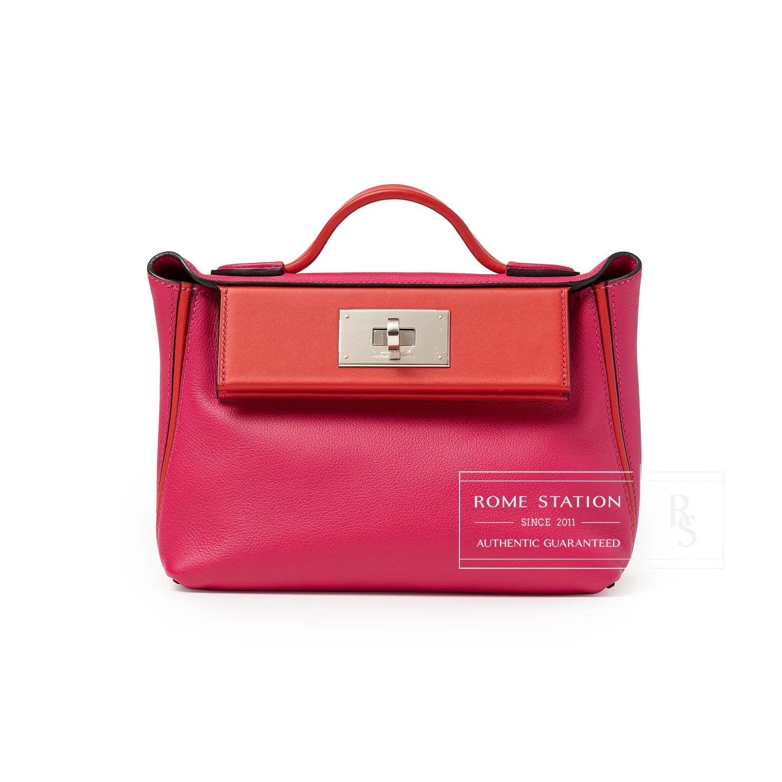 Hermès Mini 24/24 21 Rose Mexico/Rouge De Coeur Evercolor and Swift Palladium Hardware