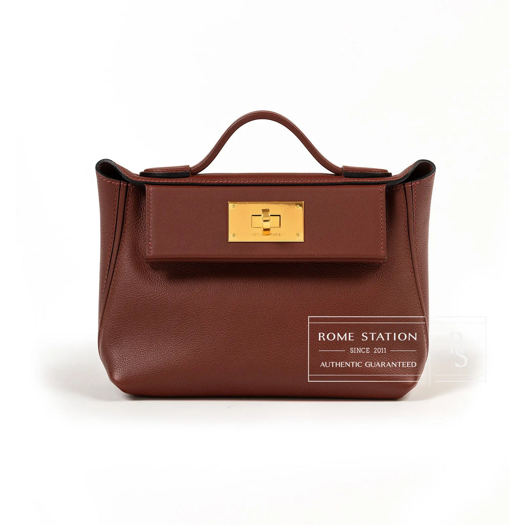 Hermès Mini 24/24 21 Rouge H Evercolor and Swift Gold Hardware