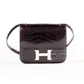 Hermès Mini Constance 18 Aubergine Purple Shiny Alligator Palladium Hardware
