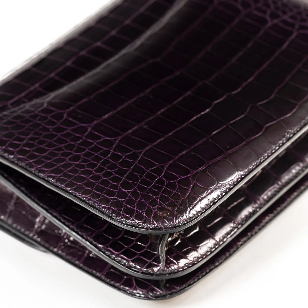 Hermès Mini Constance 18 Aubergine Purple Shiny Alligator Palladium Hardware