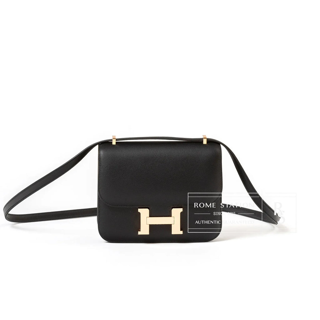 Hermès Mini Constance 18 Black Swift Rose Gold Hardware