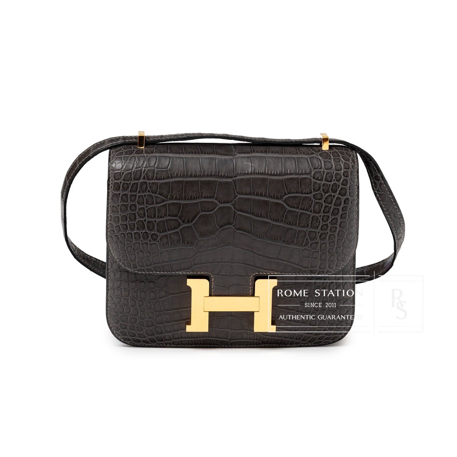 Hermès Mini Constance 18 Graphite Matte Alligator Gold Hardware