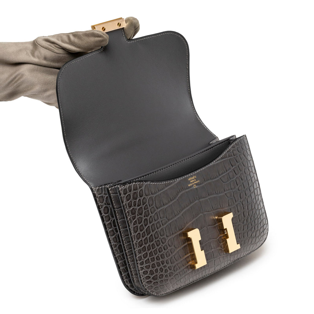 Hermès Mini Constance 18 Graphite Matte Alligator Gold Hardware