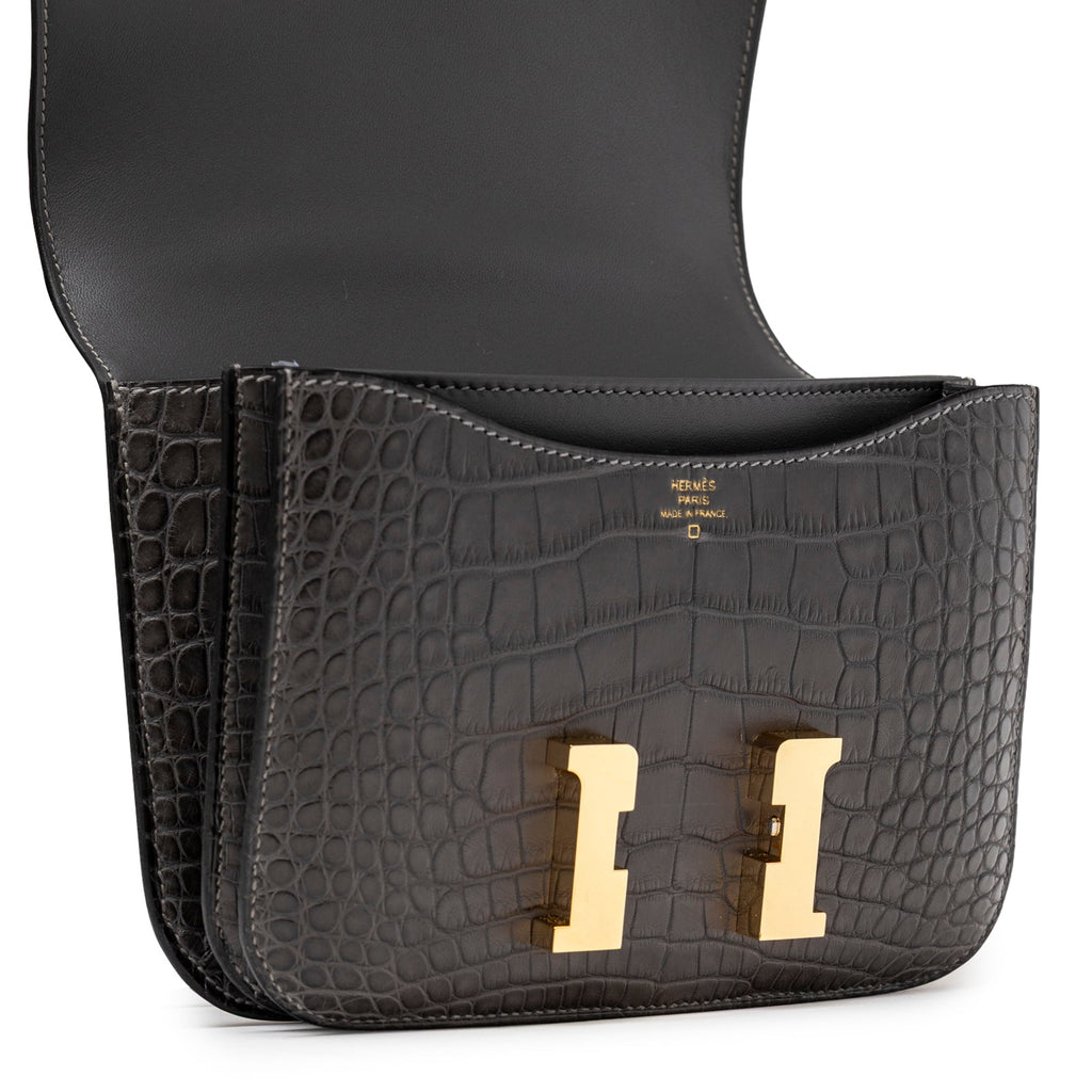 Hermès Mini Constance 18 Graphite Matte Alligator Gold Hardware