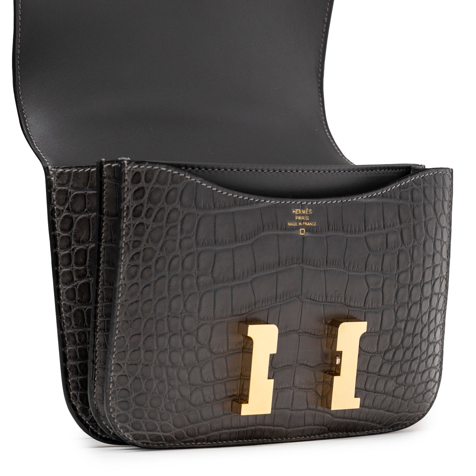 Hermès Mini Constance 18 Graphite Matte Alligator Gold Hardware