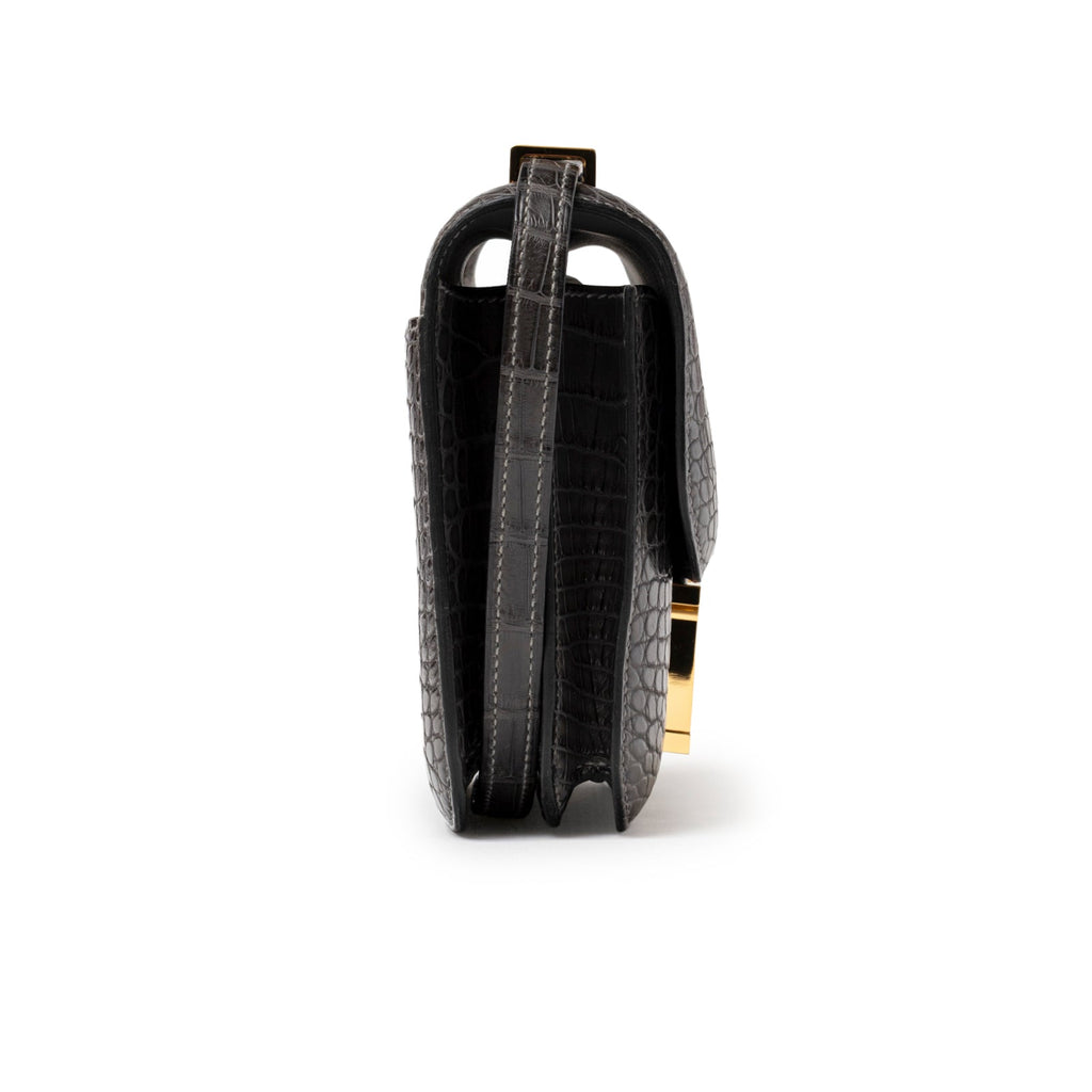 Hermès Mini Constance 18 Graphite Matte Alligator Gold Hardware
