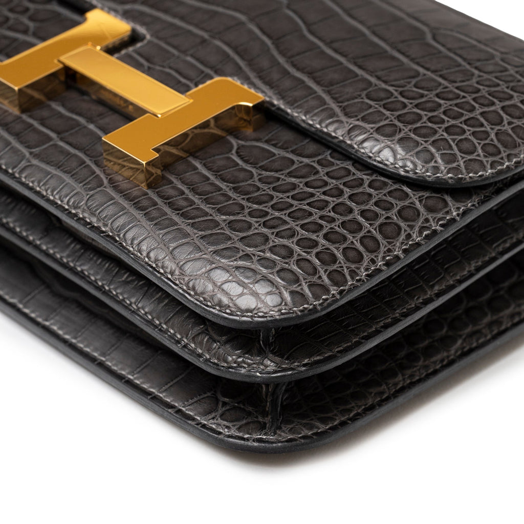 Hermès Mini Constance 18 Graphite Matte Alligator Gold Hardware
