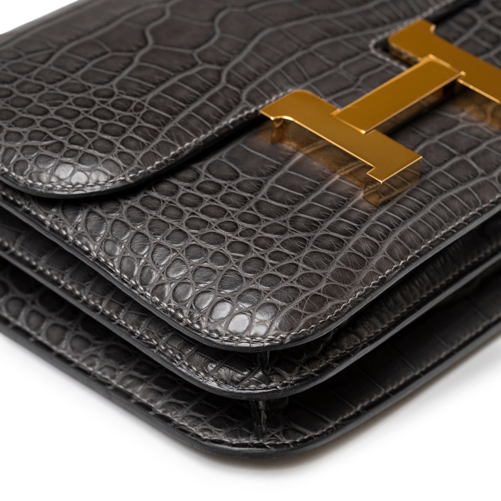 Hermès Mini Constance 18 Graphite Matte Alligator Gold Hardware