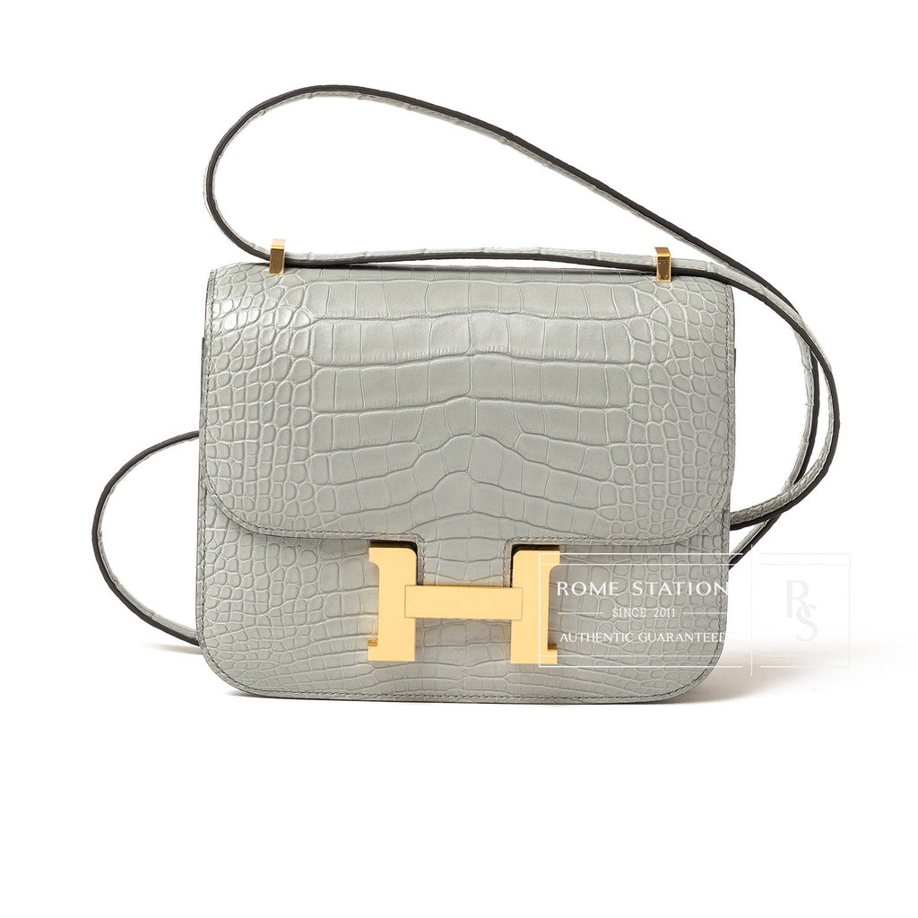 Hermès Mini Constance 18 Gris Ciment Matte Alligator Gold Hardware