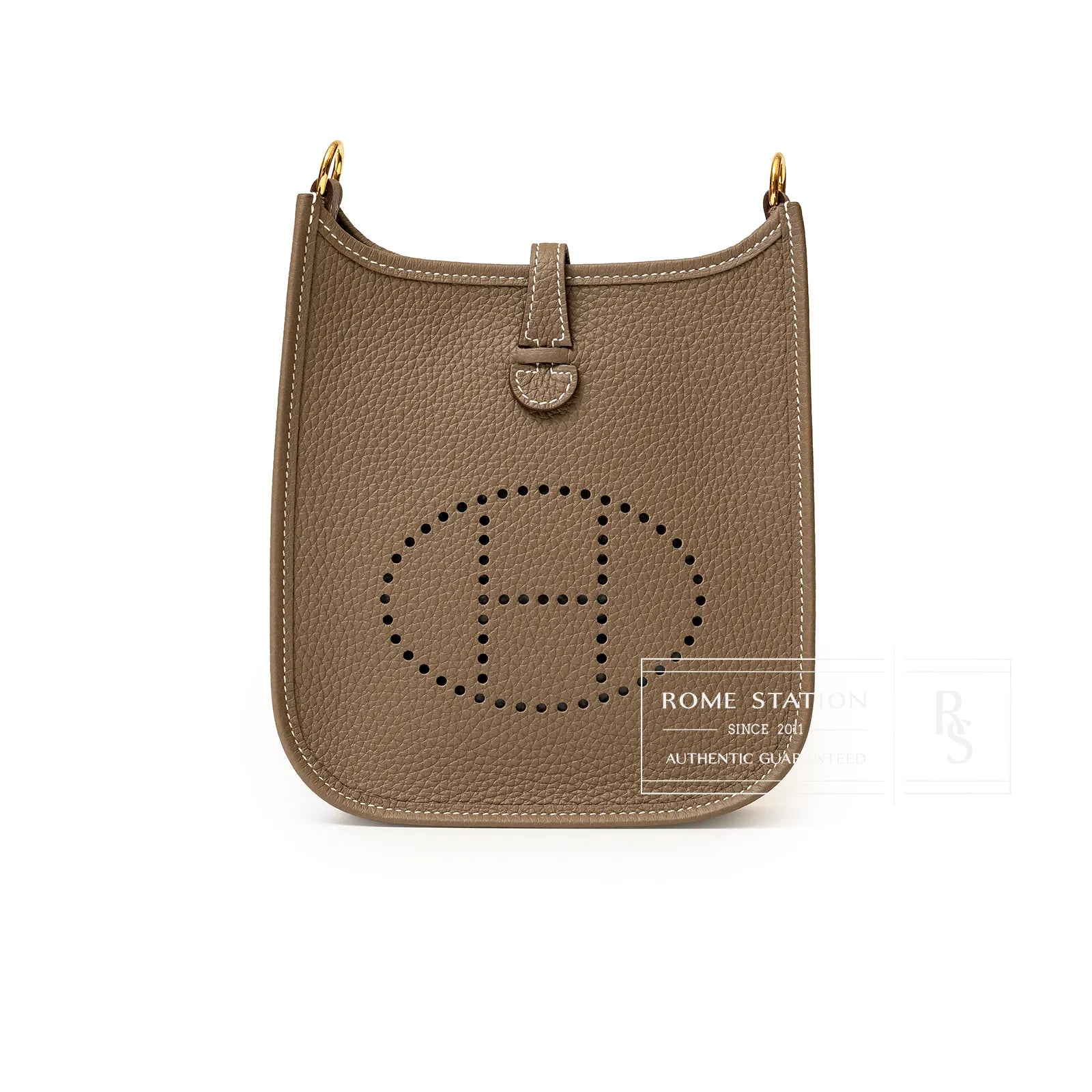 Hermès Mini Evelyne Etoupe Blue Indigo Clemence Gold Hardware