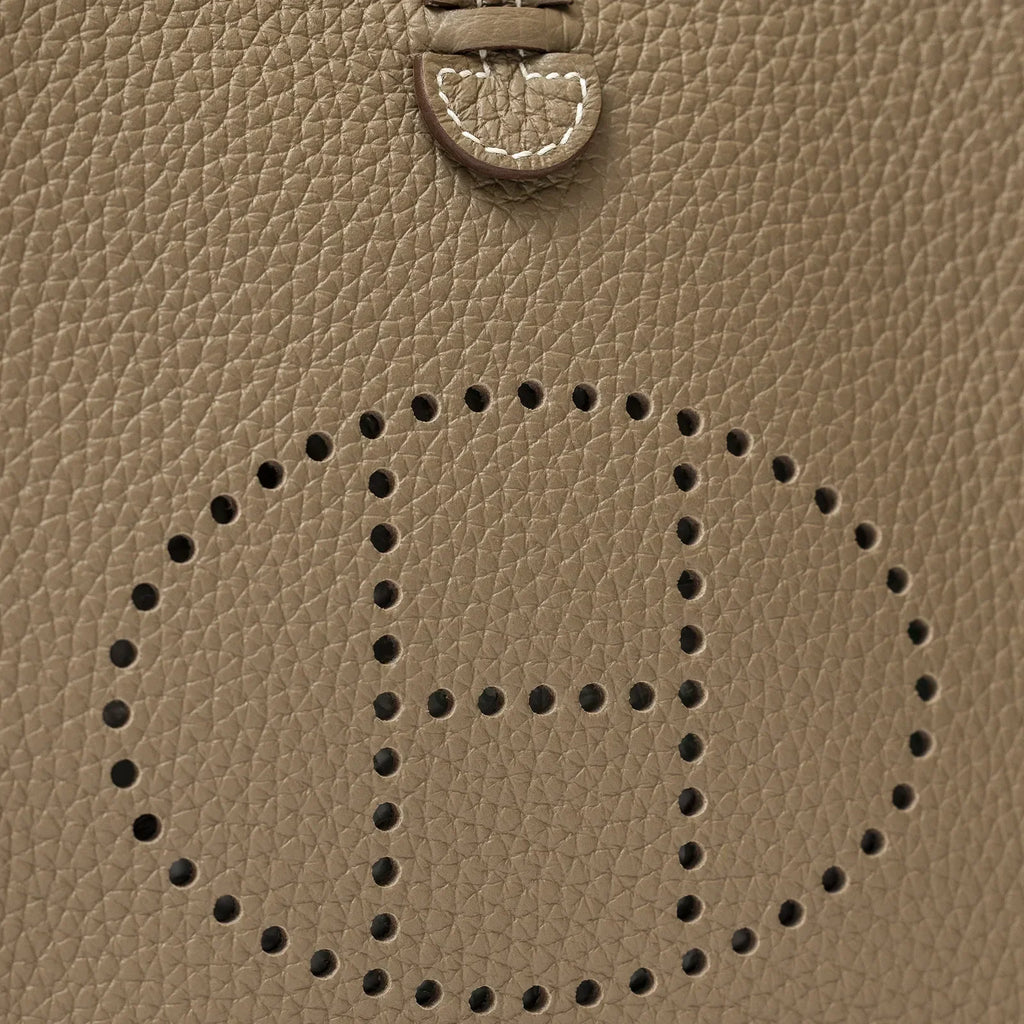 Hermès Mini Evelyne Etoupe Blue Indigo Clemence Gold Hardware