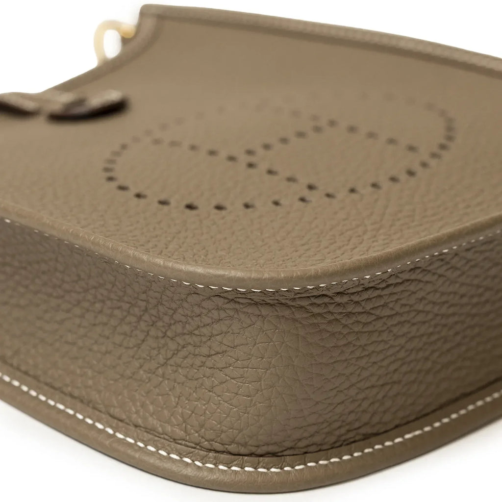 Hermès Mini Evelyne Etoupe Blue Indigo Clemence Gold Hardware