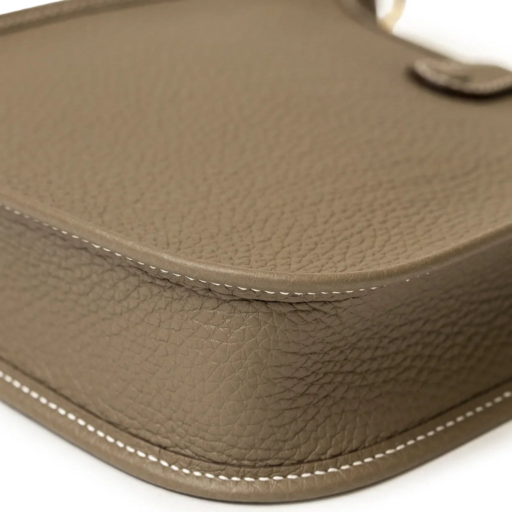 Hermès Mini Evelyne Etoupe Blue Indigo Clemence Gold Hardware