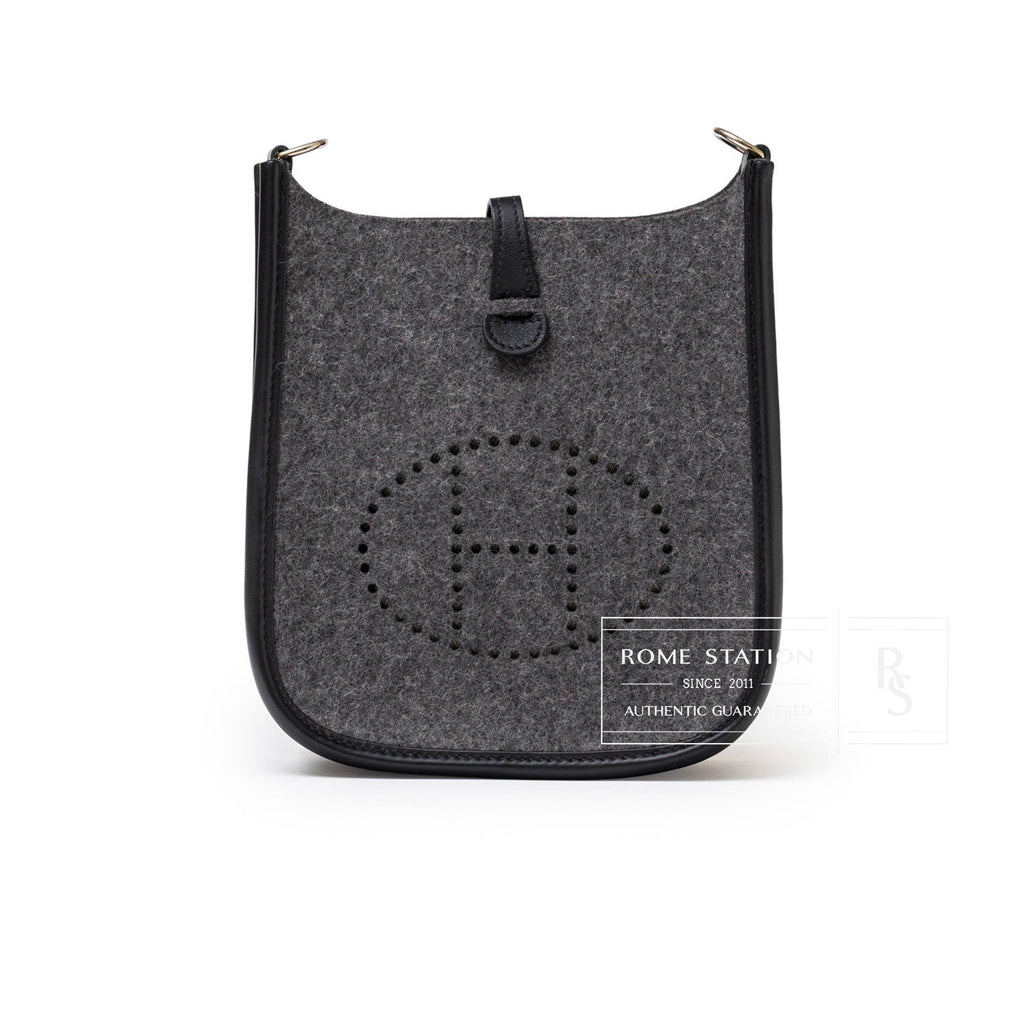 Hermès Mini Evelyne Gris Moyen/Black Feutre Palladium Hardware