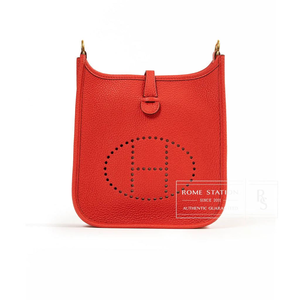 Hermès Mini Evelyne Rouge de Coeur/Coeu-Frid Clemence Gold Hardware