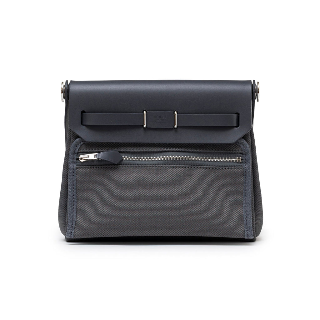 Hermès Mini Herbag Zip 20 Ardoise Toile and Vache Hunter Palladium Hardware