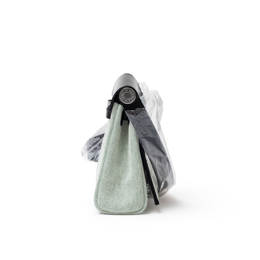 Hermès Mini Herbag Zip 20 Black Ecru/Vert Moyen Toile Palladium Hardware
