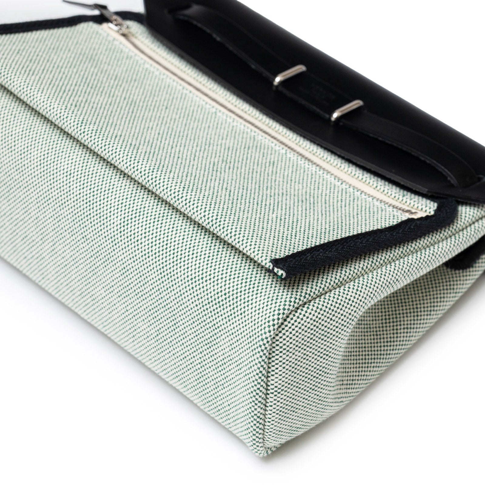Hermès Mini Herbag Zip 20 Black Ecru/Vert Moyen Toile Palladium Hardware