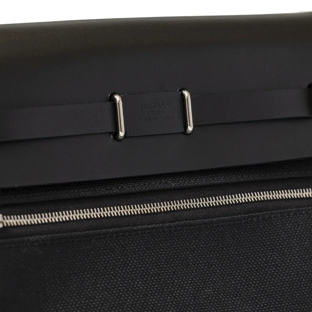 Hermès Mini Herbag Zip 20 Black Toile and Vache Hunter Palladium Hardware