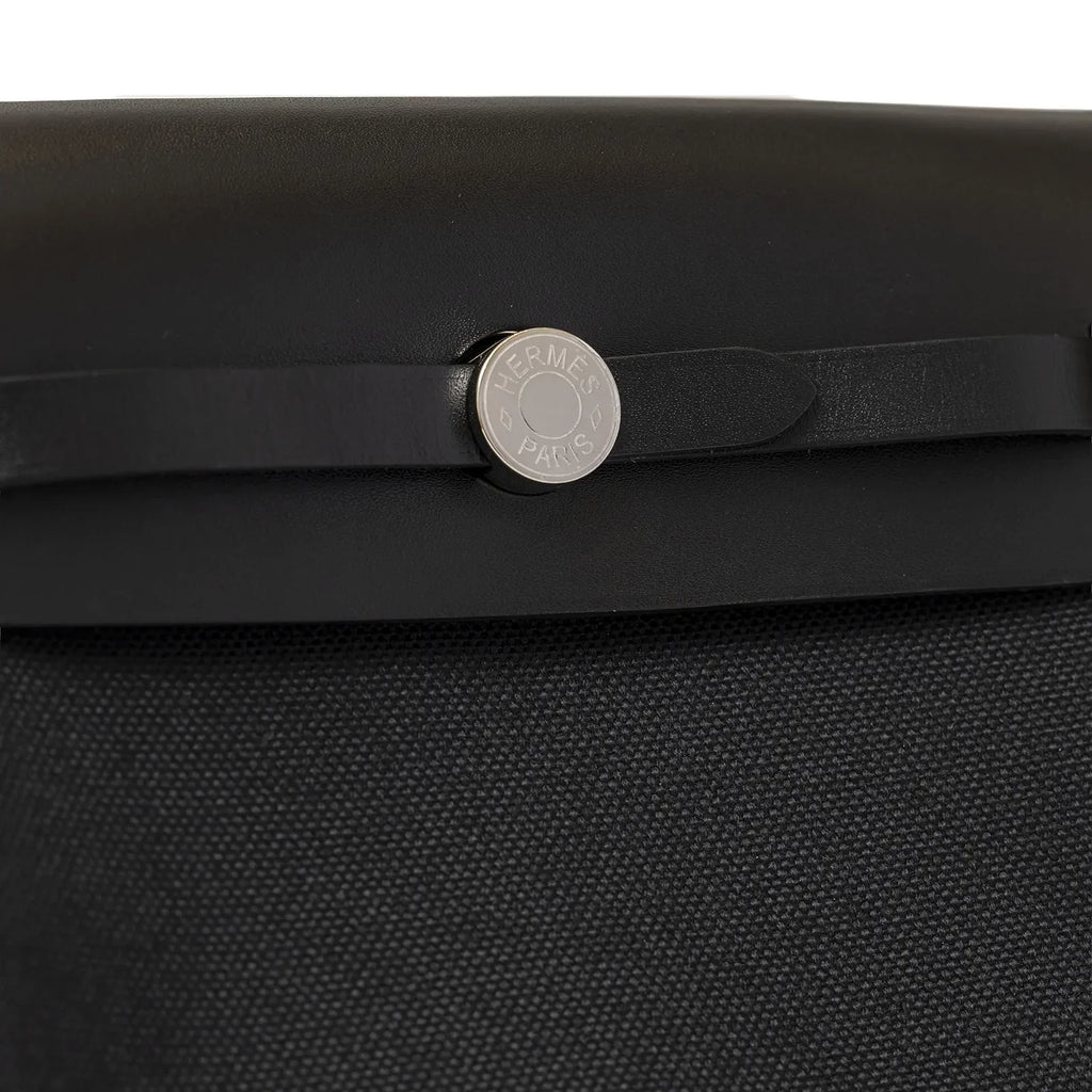 Hermès Mini Herbag Zip 20 Black Toile and Vache Hunter Palladium Hardware