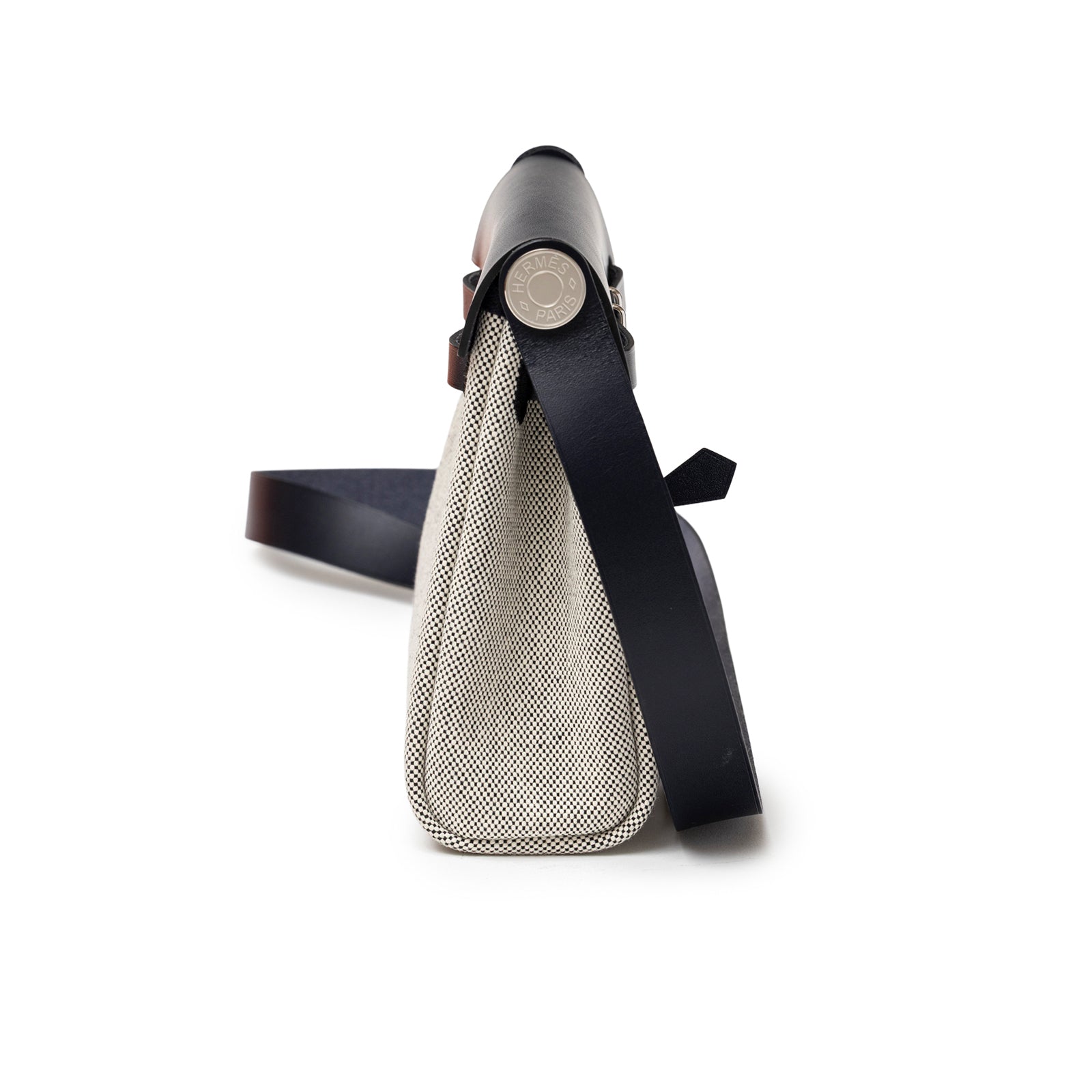 Hermès Mini Herbag Zip 20 Ecru-Black Blue Indigo Toile and Vache Hunter Palladium Hardware