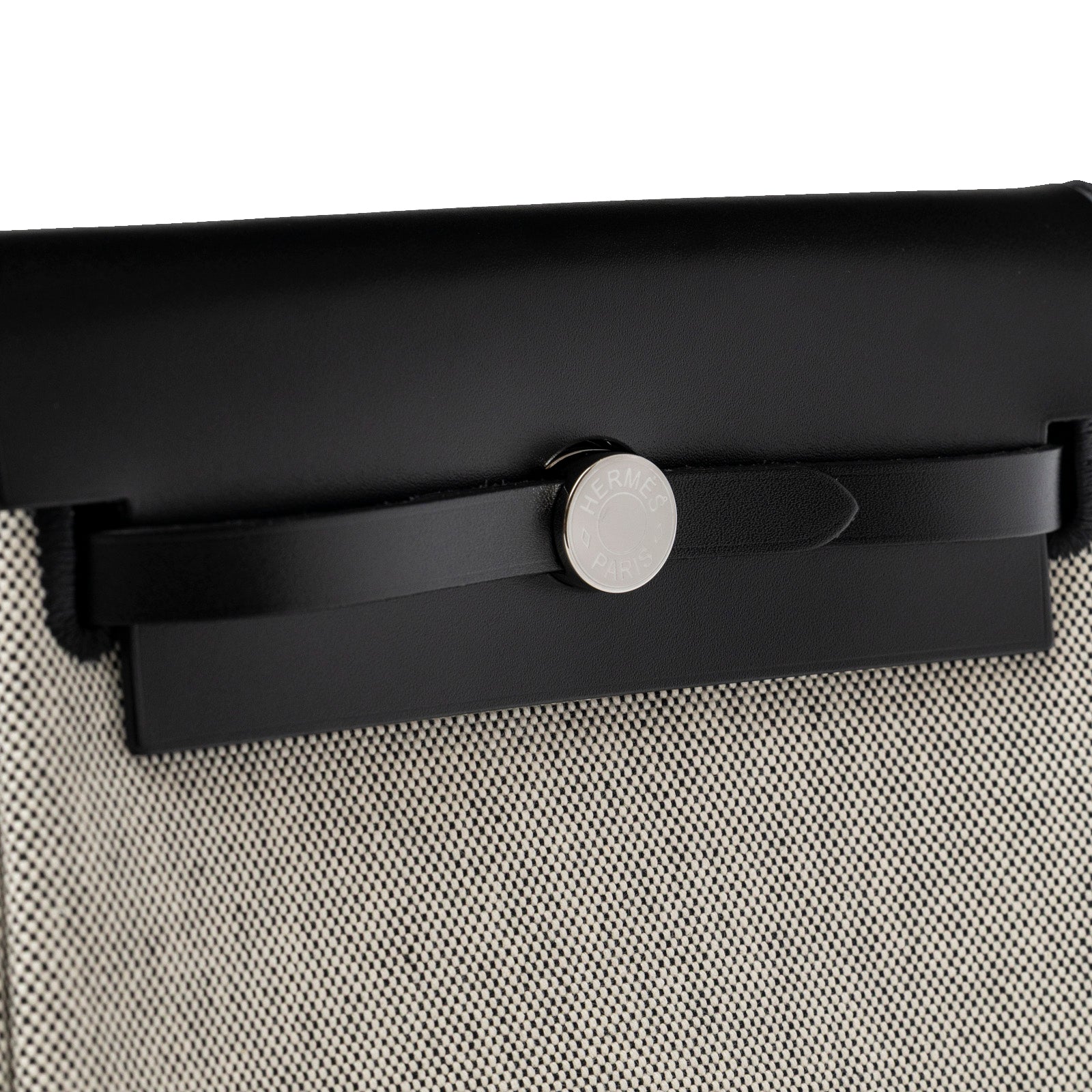 Hermès Mini Herbag Zip 20 Ecru-Black Toile and Vache Hunter Palladium Hardware