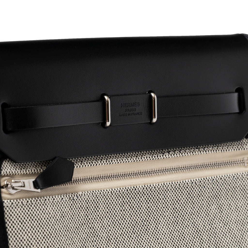 Hermès Mini Herbag Zip 20 Ecru-Black Toile and Vache Hunter Palladium Hardware