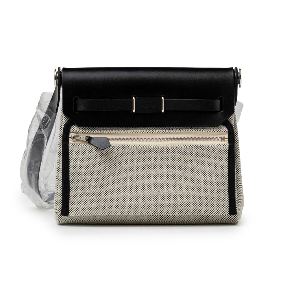 Hermès Mini Herbag Zip 20 Ecru-Black Toile and Vache Hunter Palladium Hardware