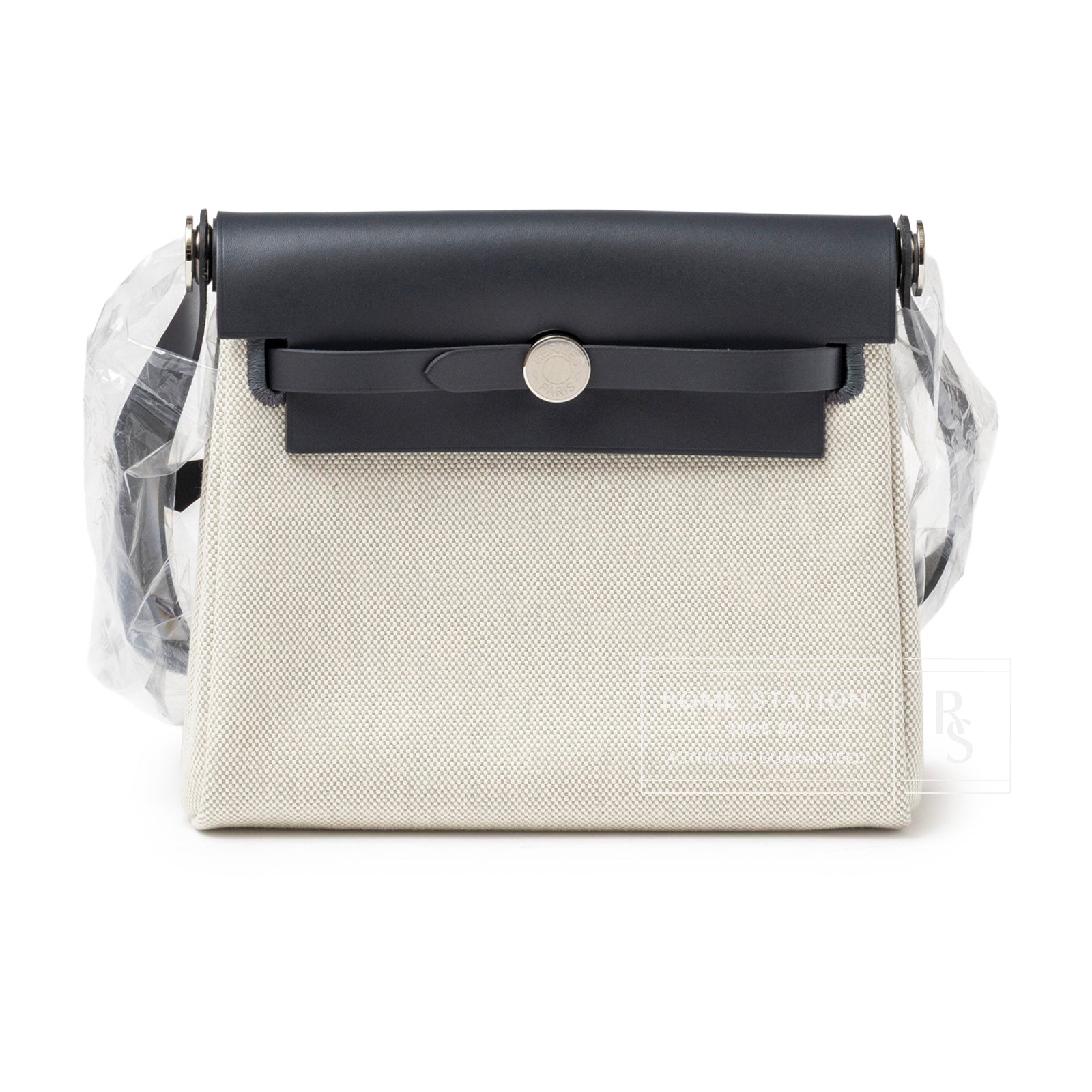 Hermès Mini Herbag Zip 20 Ecru-Blue Glacier/Ardoise Toile and Vache Hunter Palladium Hardware