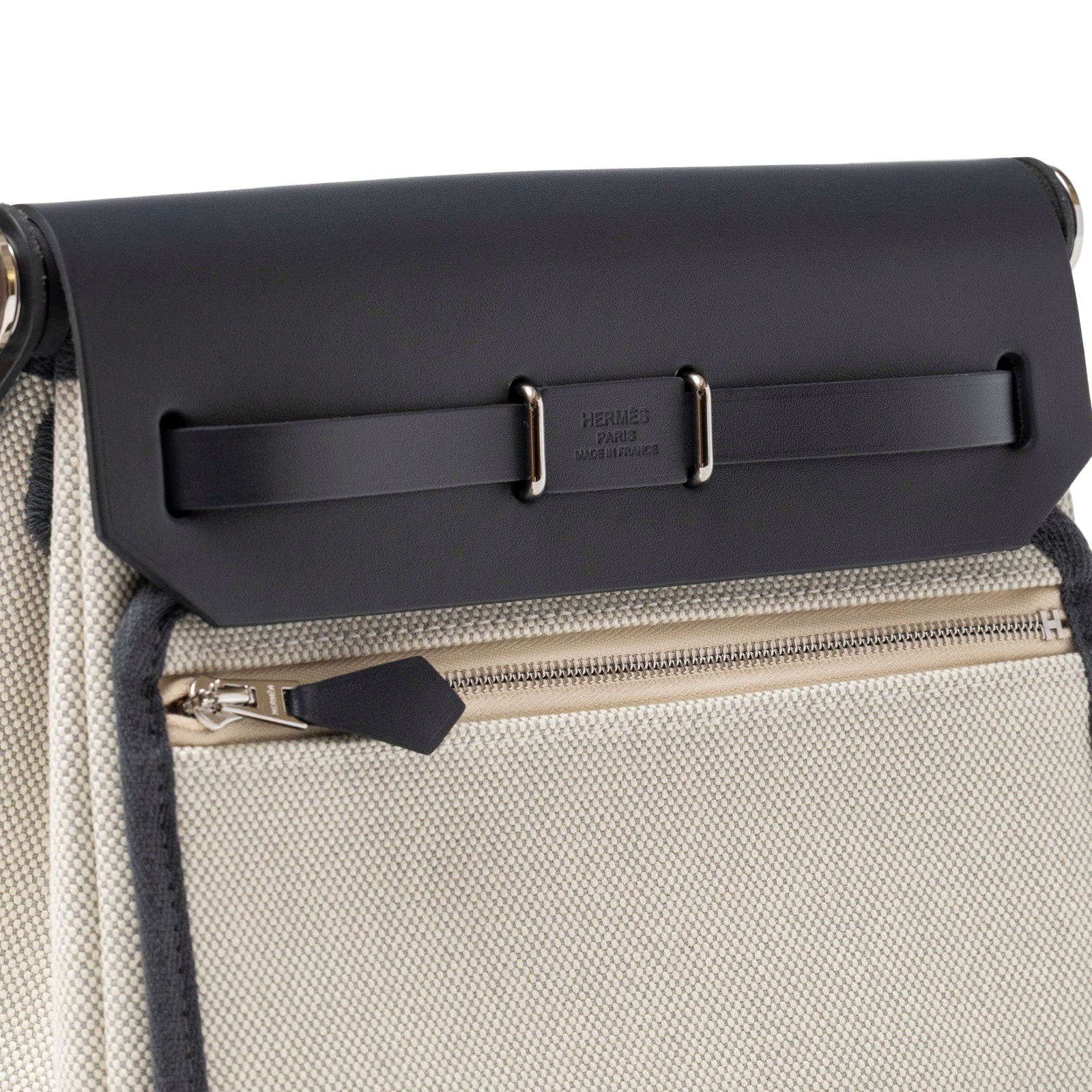 Hermès Mini Herbag Zip 20 Ecru-Blue Glacier/Ardoise Toile and Vache Hunter Palladium Hardware