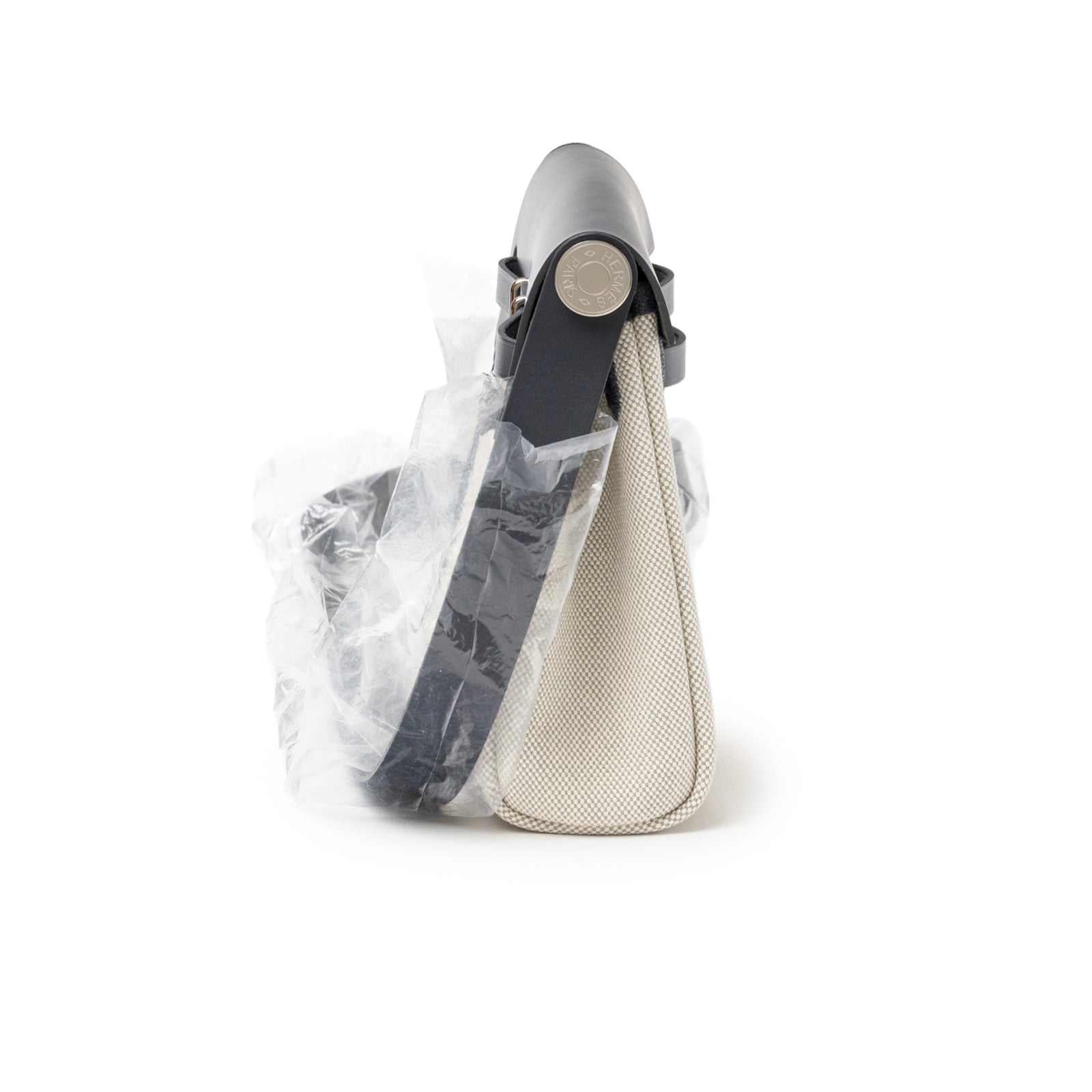 Hermès Mini Herbag Zip 20 Ecru-Blue Glacier/Ardoise Toile and Vache Hunter Palladium Hardware