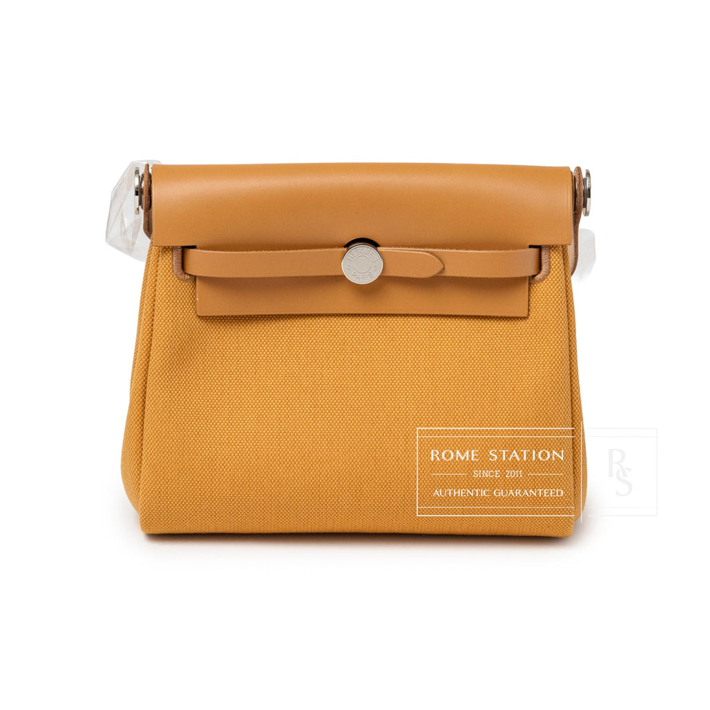 Hermès Mini Herbag Zip 20 Naturel Sable Toile and Vache Hunter Palladium Hardware