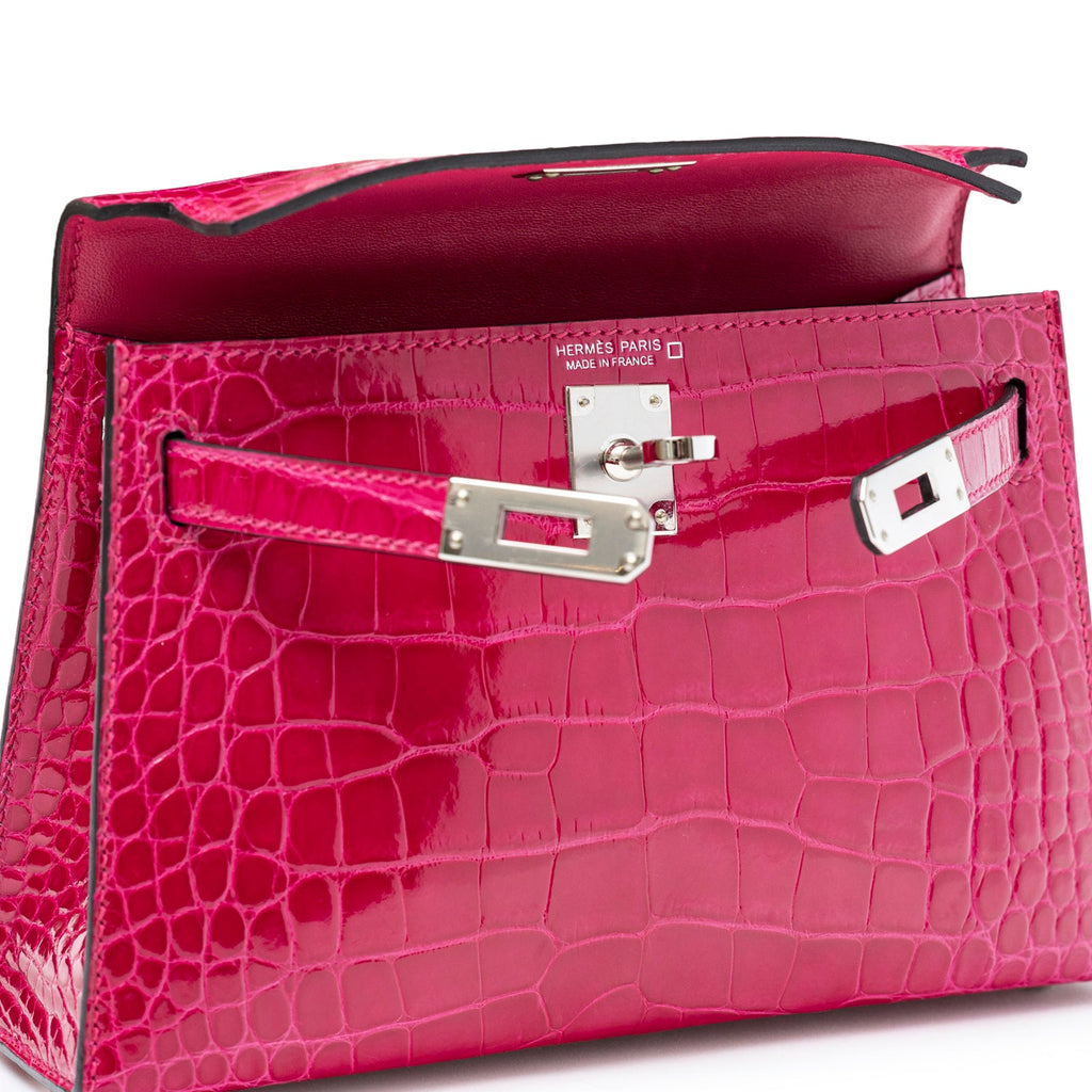 Hermès Mini Kelly II Sellier 20 Rose Mexico Shiny Alligator Palladium Hardware