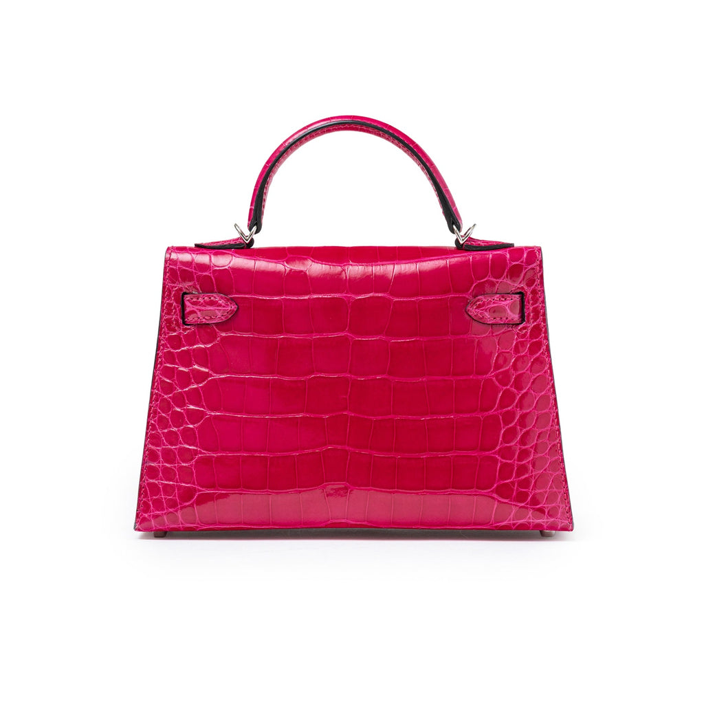 Hermès Mini Kelly II Sellier 20 Rose Mexico Shiny Alligator Palladium Hardware
