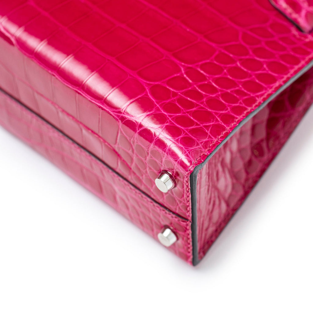 Hermès Mini Kelly II Sellier 20 Rose Mexico Shiny Alligator Palladium Hardware