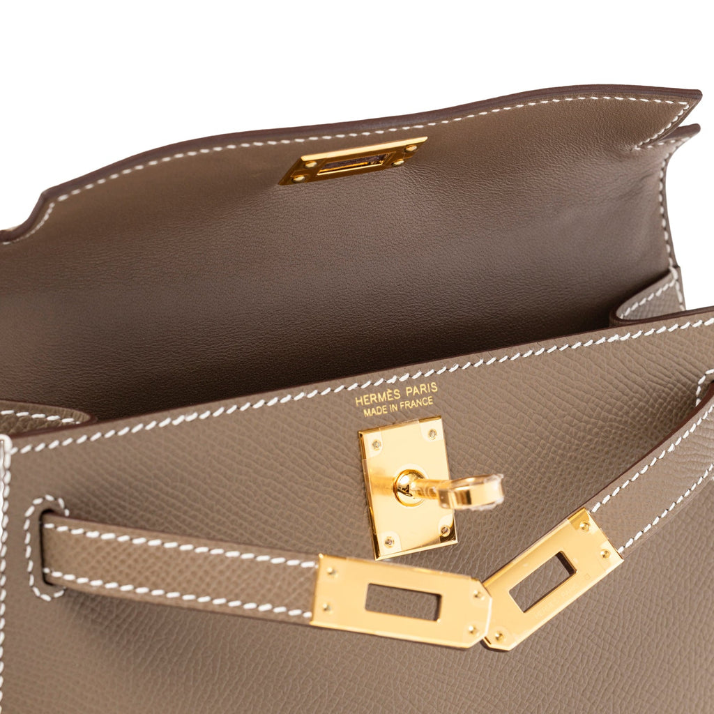 Hermès Mini Kelly II Sellier Etoupe Epsom Gold Hardware