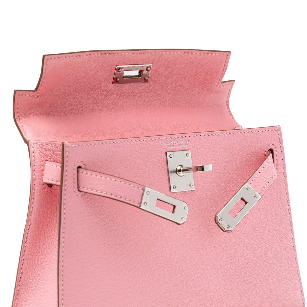 Hermès Mini Kelly II Sellier Rose Confetti Chevre Mysore Palladium Hardware