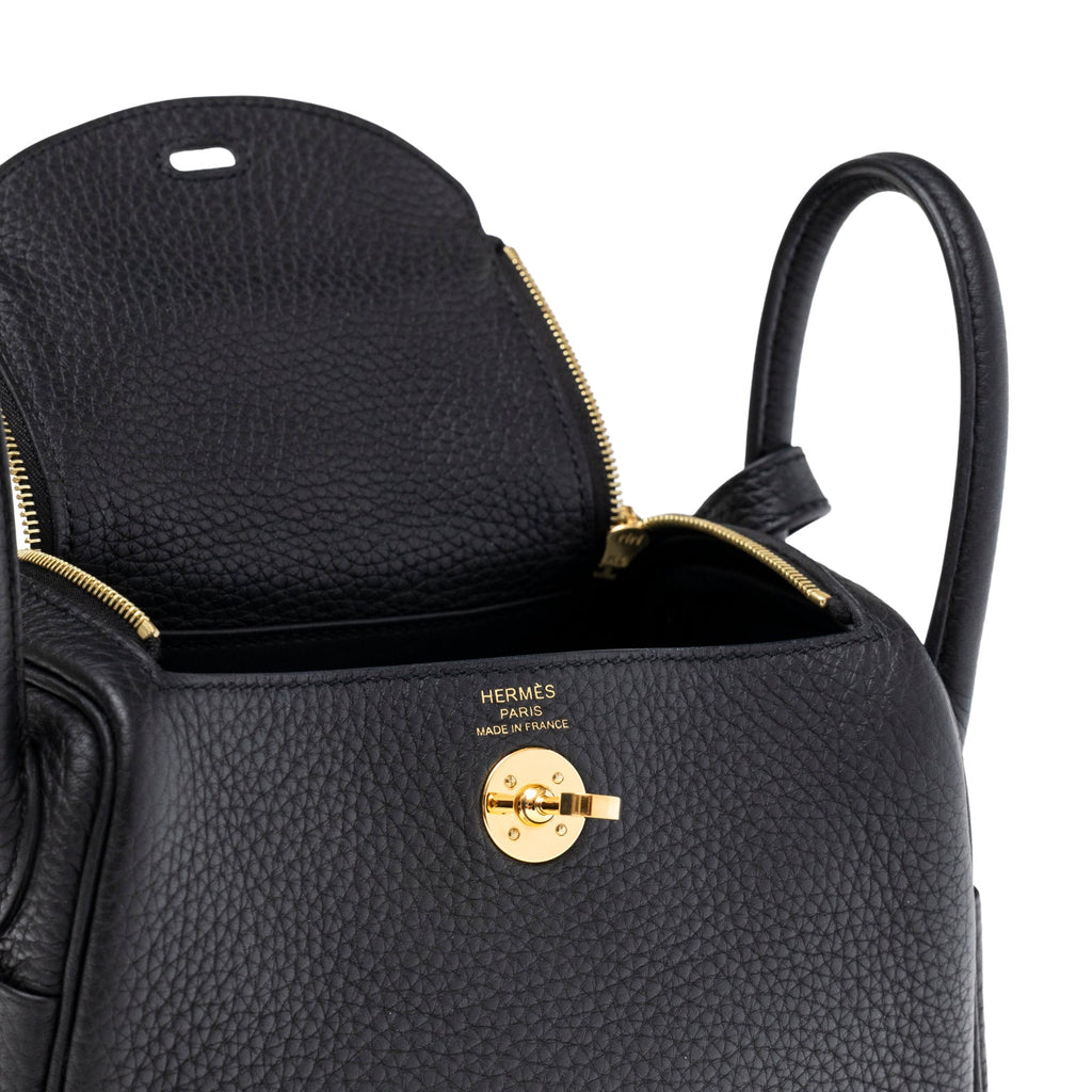 Hermès Mini Lindy I Black Clemence Gold Hardware