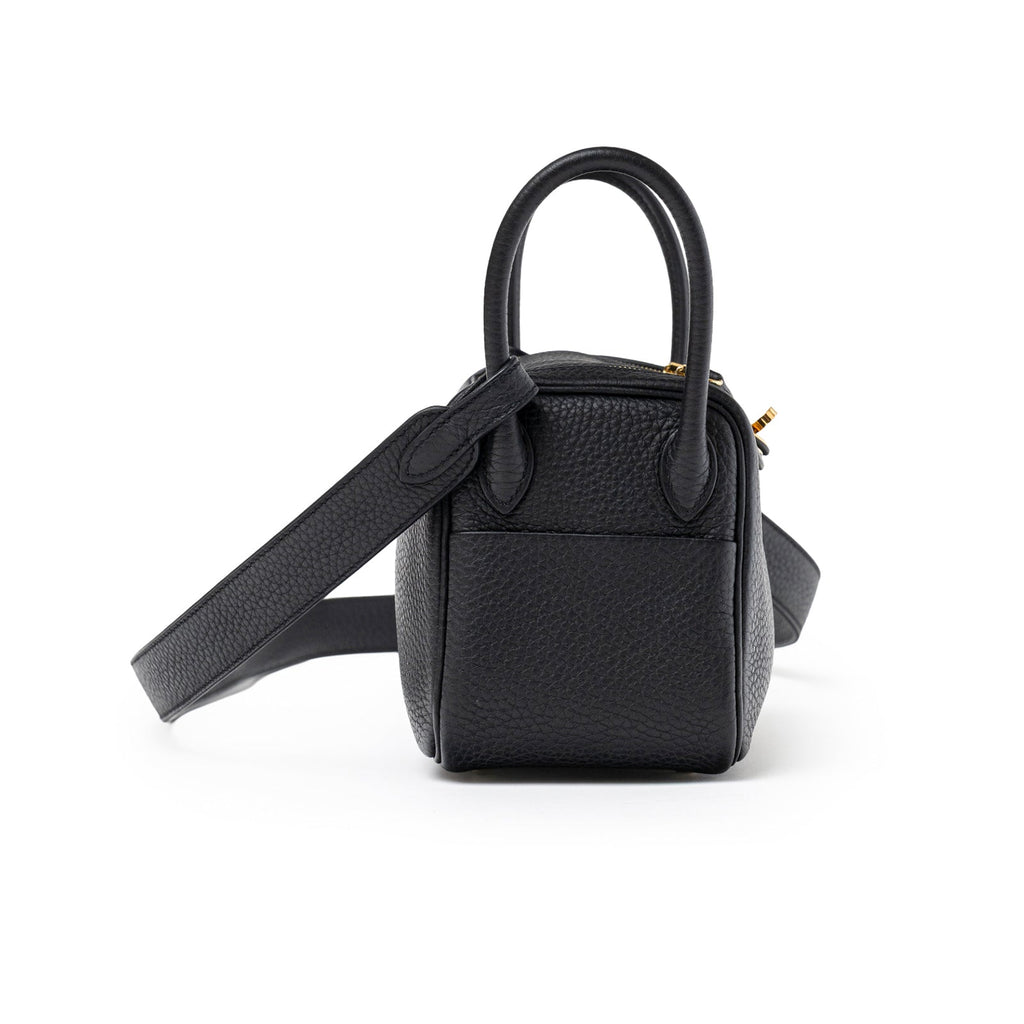 Hermès Mini Lindy I Black Clemence Gold Hardware