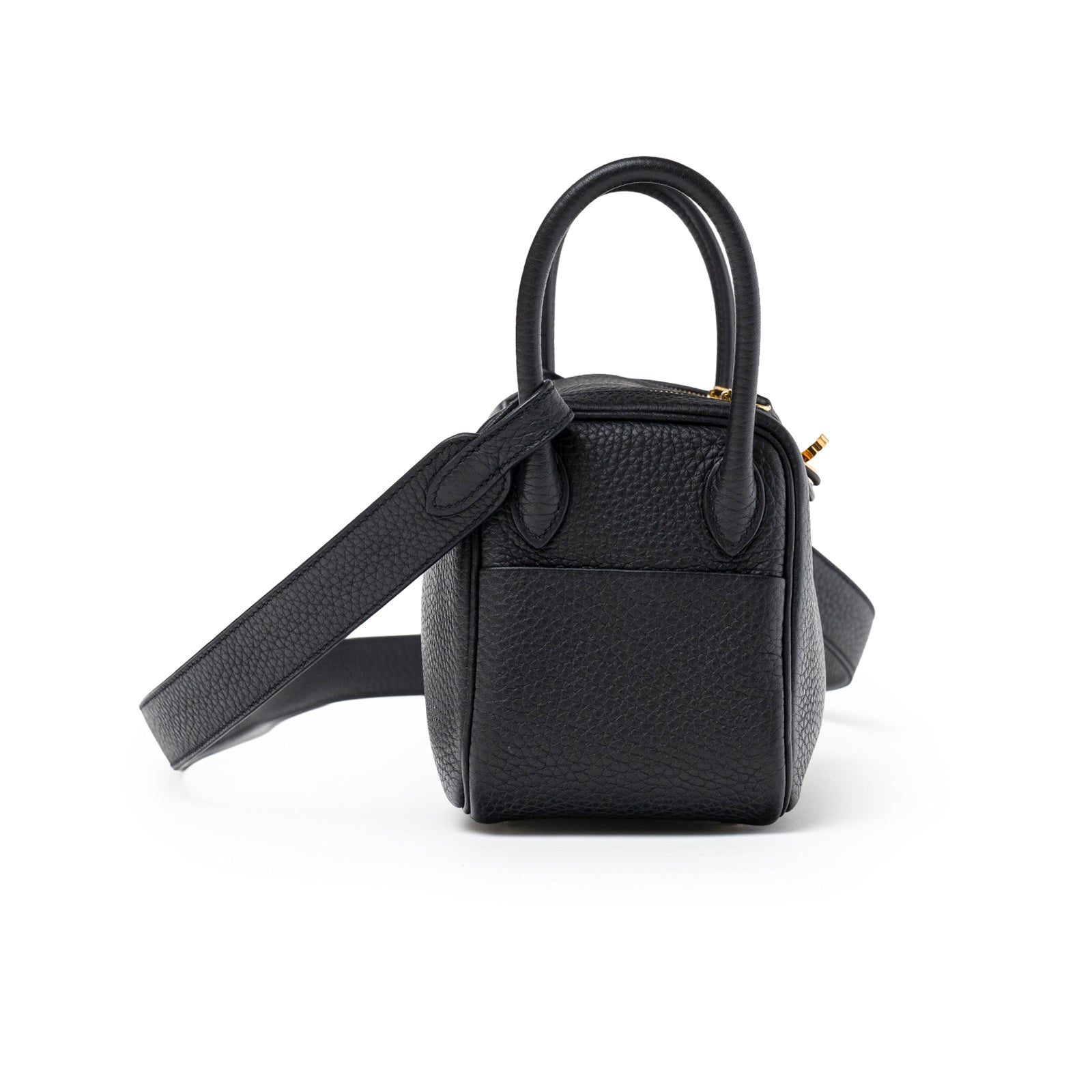 Hermès Mini Lindy I Black Clemence Gold Hardware
