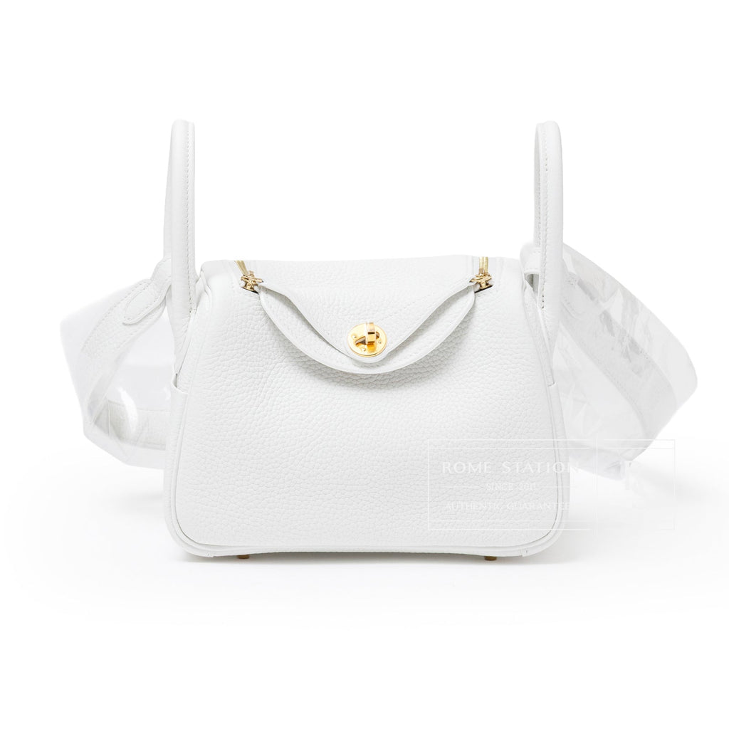 Hermès Mini Lindy II New White Clemence Gold Hardware