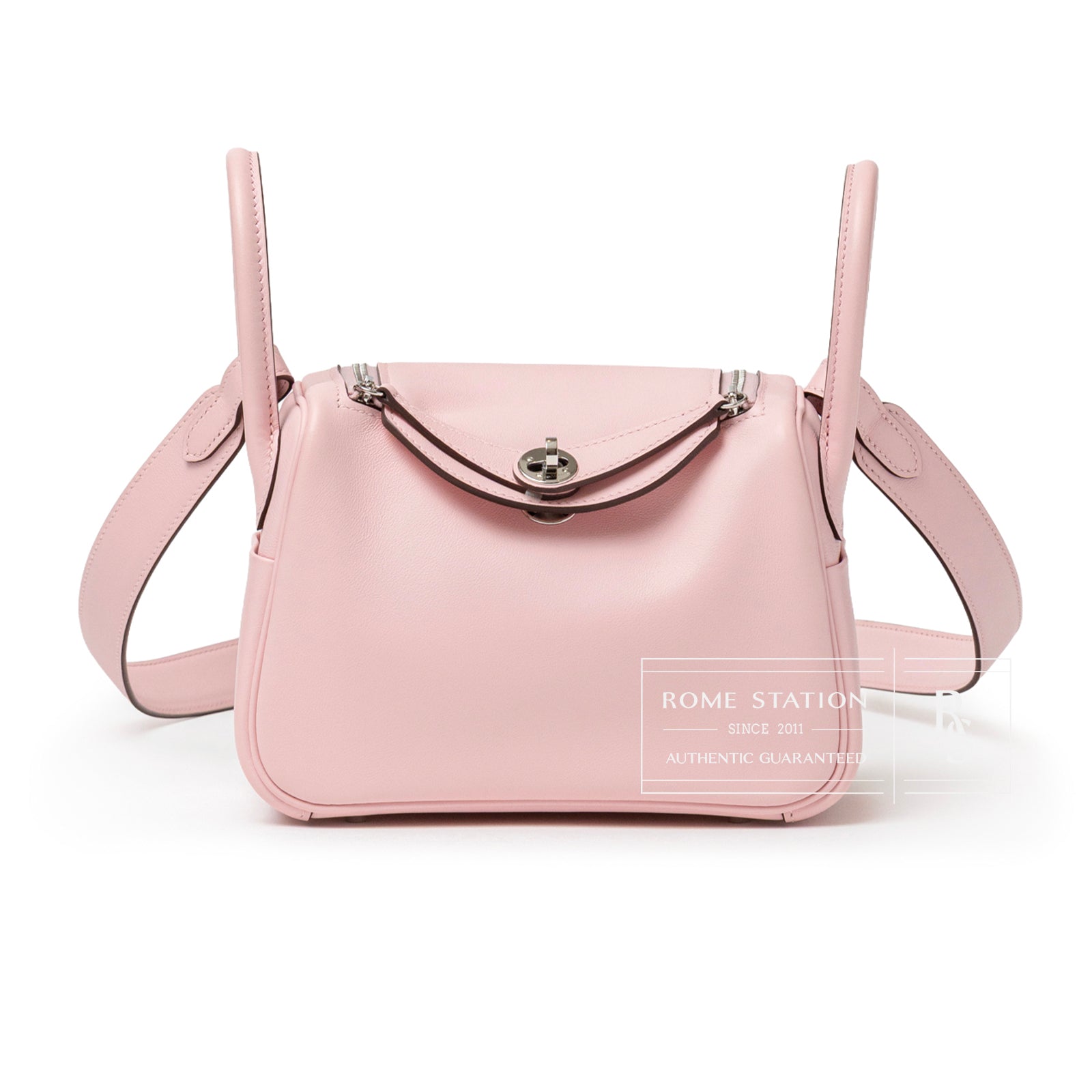 Hermès Mini Lindy II Rose Sakura Swift Palladium Hardware