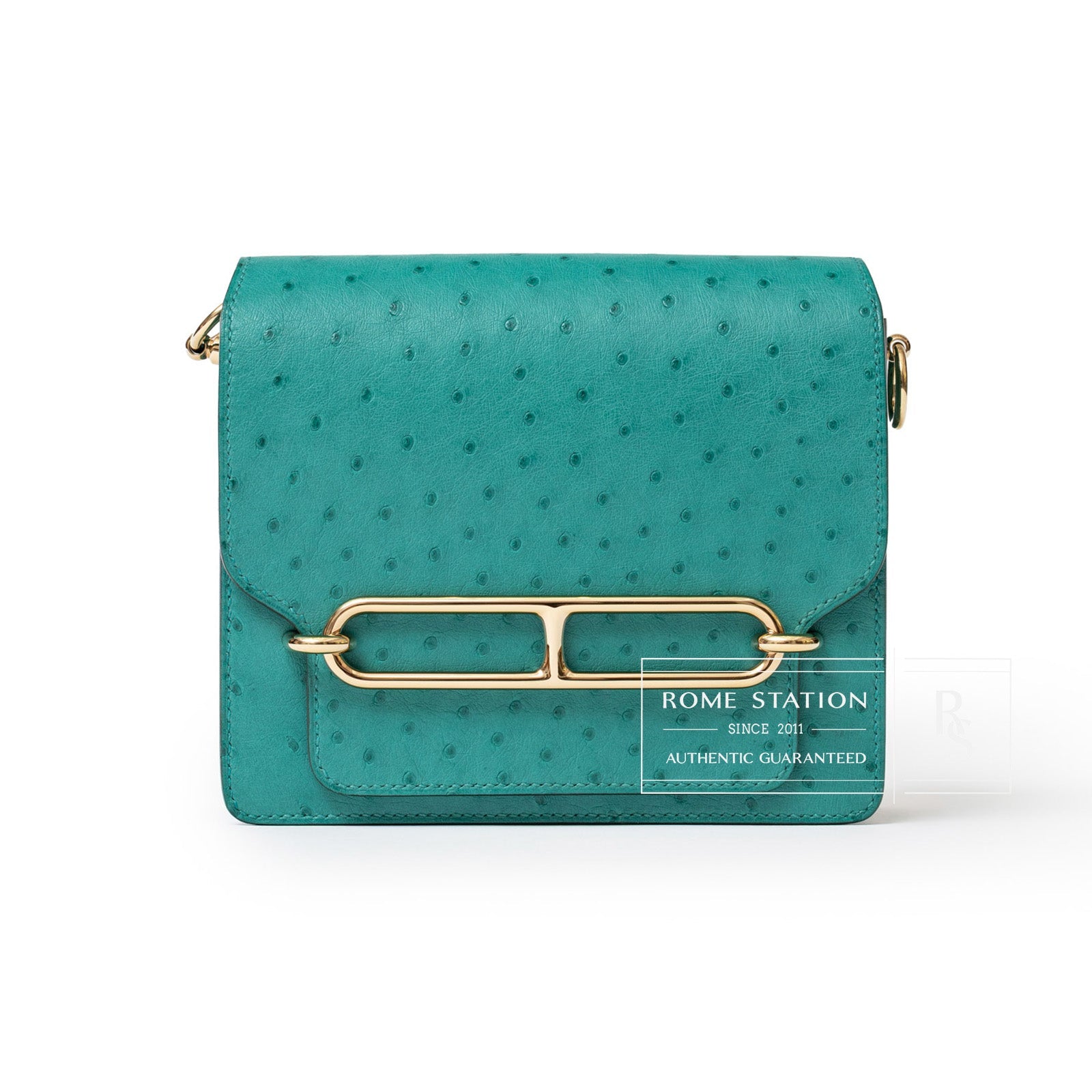 Hermès Mini Roulis Ostrich Vert Verone Permabrass Hardware