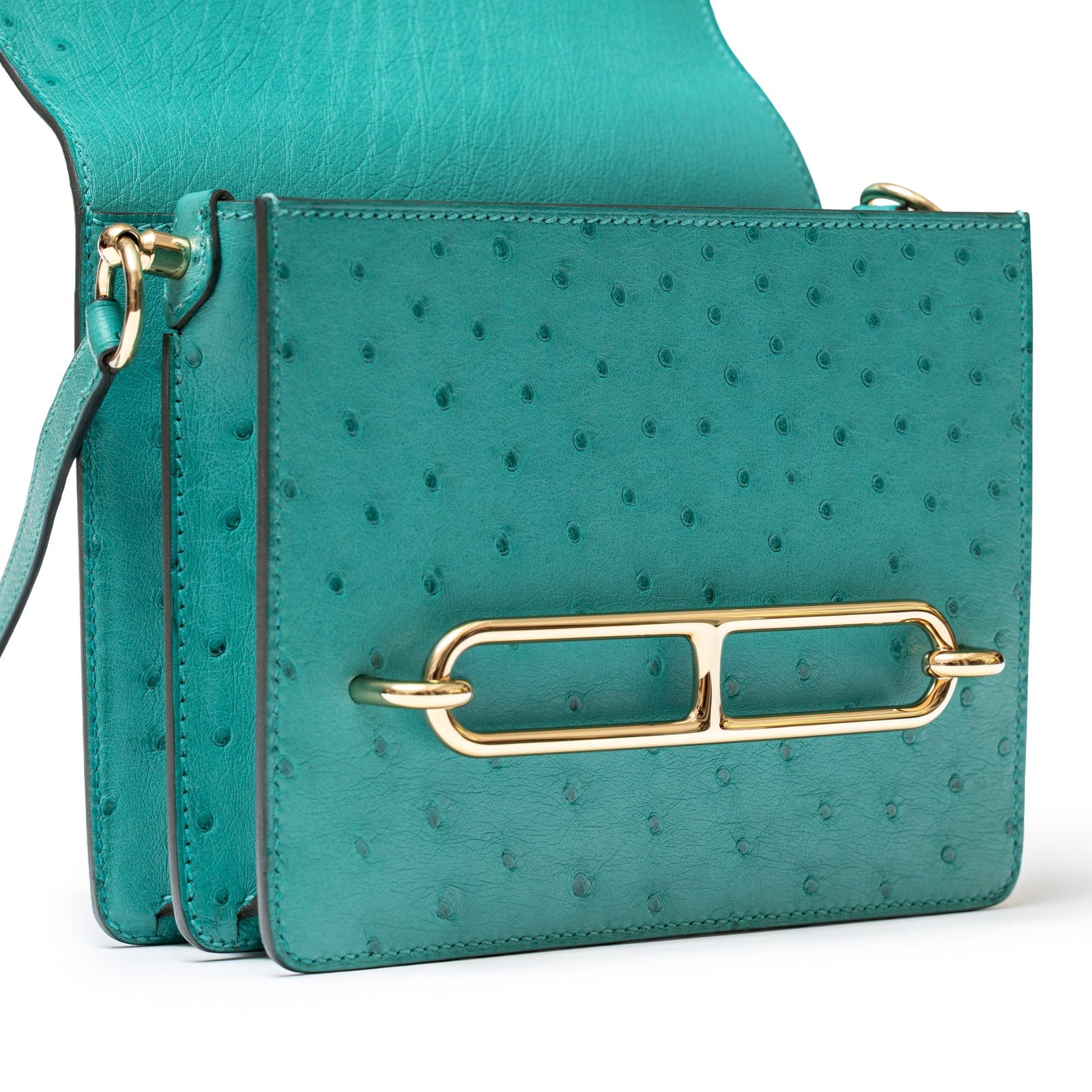 Hermès Mini Roulis Ostrich Vert Verone Permabrass Hardware